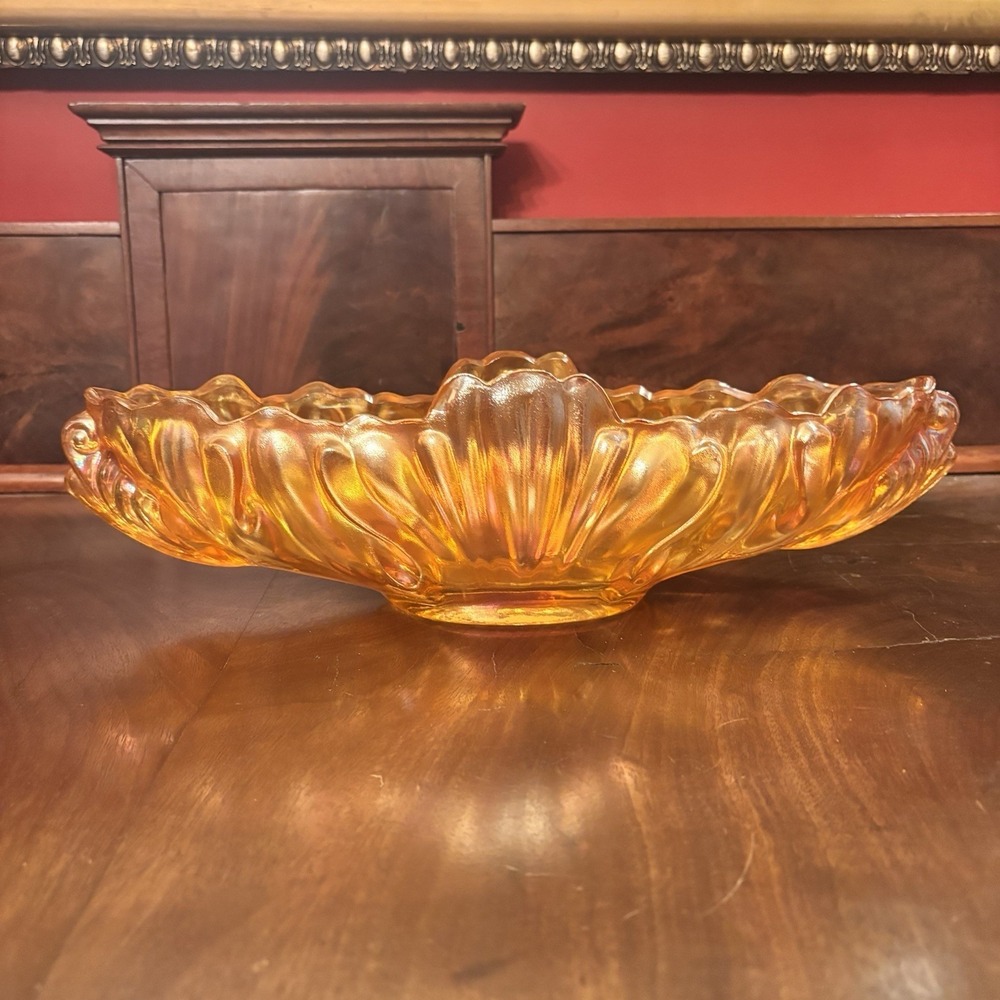 Vintage Jeannette Glass Marigold Carnival Glass Gondola Bowl Iridescent 15" Oval